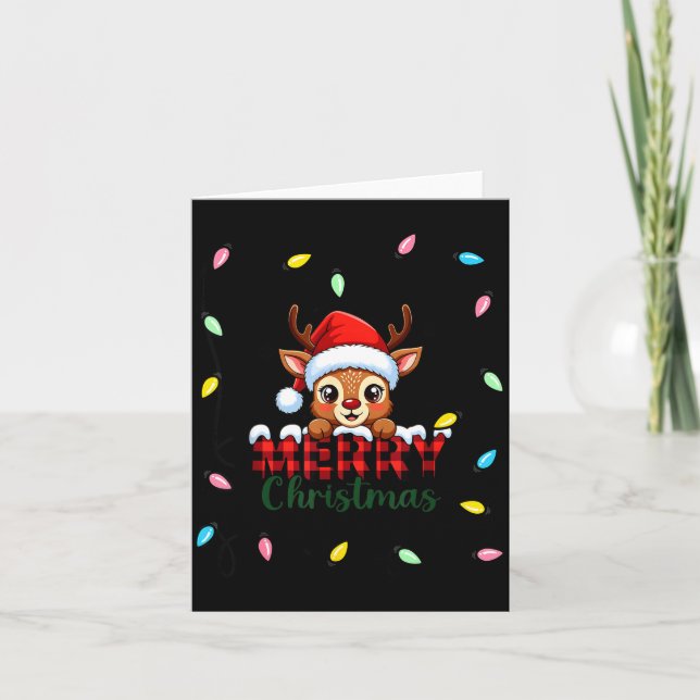 Cute Reindeer Merry Christmas Shirt –plaid Holiday Card (Front)