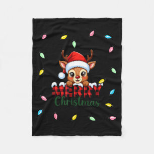 Cute Reindeer Merry Christmas Shirt –plaid Holiday Fleece Blanket