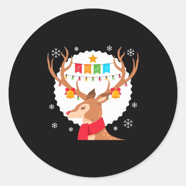 Cute Reindeer Merry Xmas Merry Christmas Happy New Classic Round Sticker (Front)