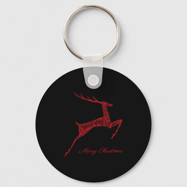 Cute Reindeer Merry Xmas Merry Christmas Happy New Key Ring (Front)