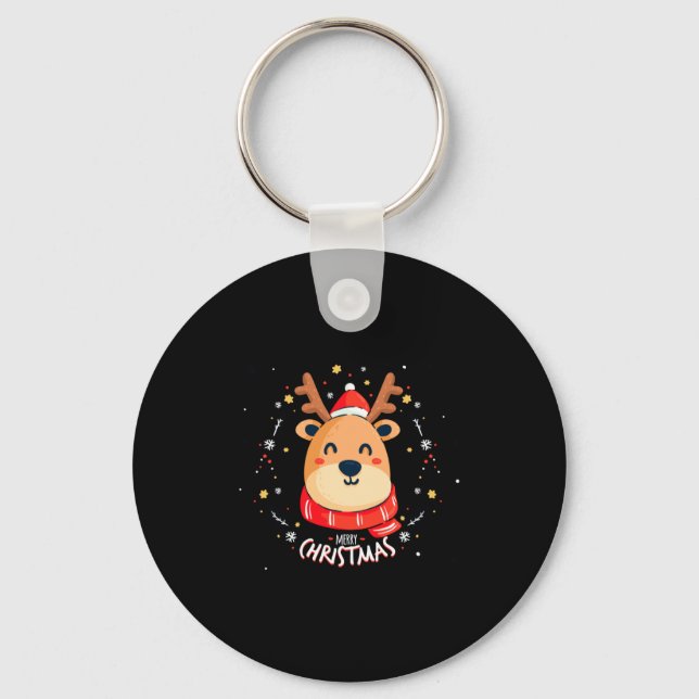 Cute Reindeer Merry Xmas Merry Christmas Happy New Key Ring (Front)