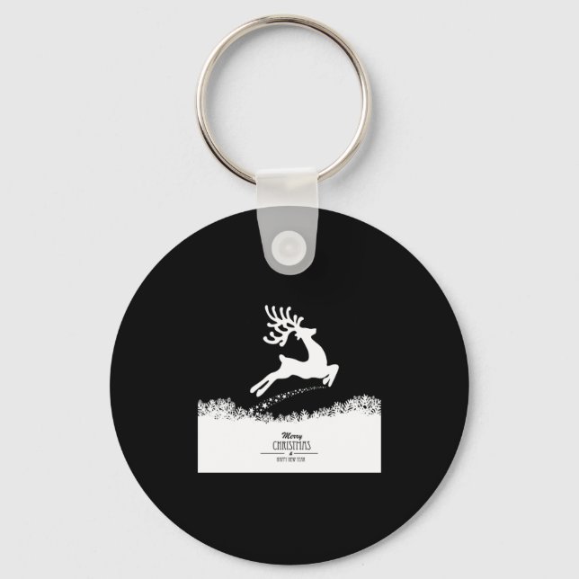 Cute Reindeer Merry Xmas Merry Christmas Happy New Key Ring (Front)