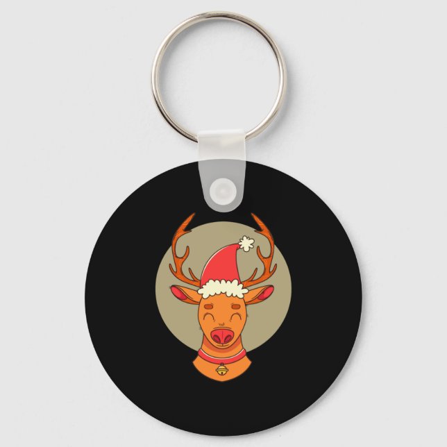 Cute Reindeer Merry Xmas Merry Christmas Happy New Key Ring (Front)