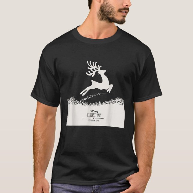 Cute Reindeer Merry Xmas Merry Christmas Happy New T-Shirt (Front)