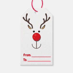 Cute Reindeer Minimalist Face White Gift Tags