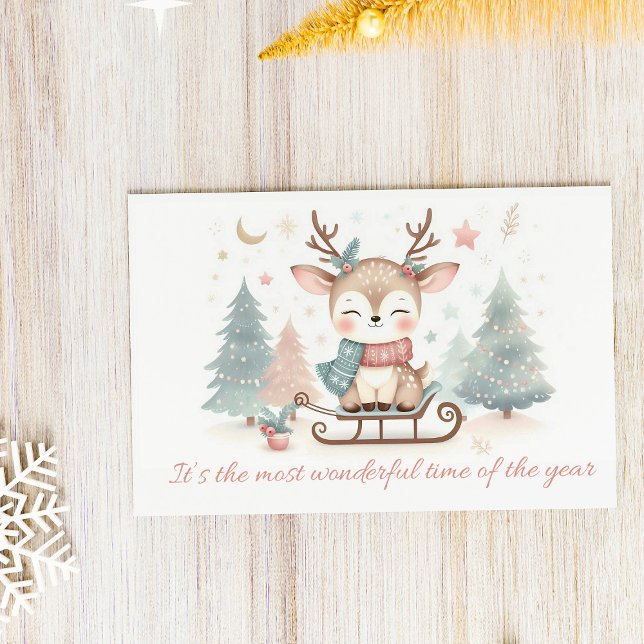 Cute Reindeer “Most Wonderful Time of the Year” Holiday Postcard (Creator Uploaded)