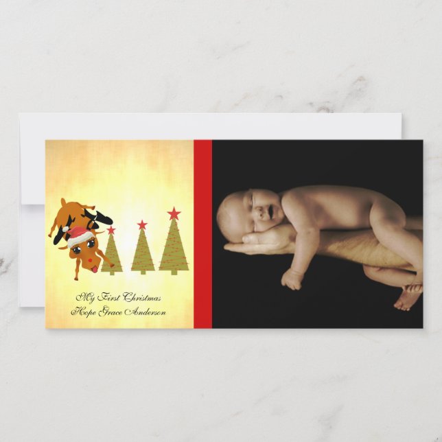 Cute Reindeer My 1st Christmas Holiday Photo Card (Front)