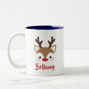 Cute Reindeer Name In Red Christmas Two-Tone Coffee Mug