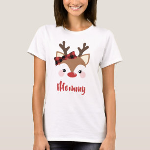 Cute Reindeer Name Mummy In Red Christmas T-Shirt