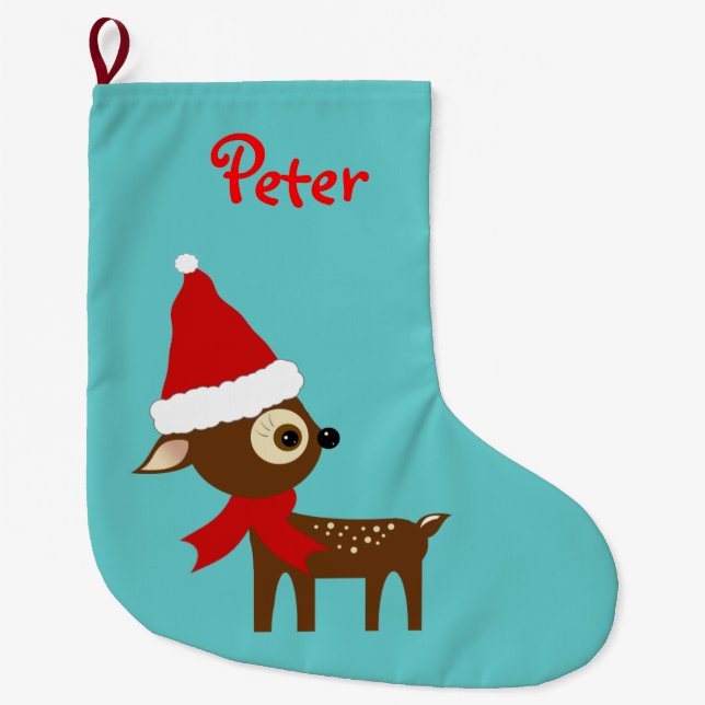 Cute Reindeer Name Personalised Christmas Stocking (Front)
