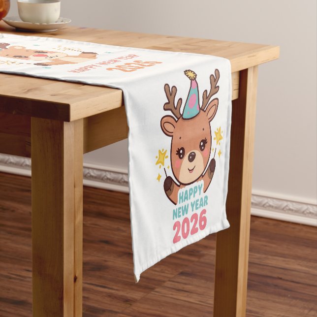 cute reindeer new year 2026 table runner (In Situ)