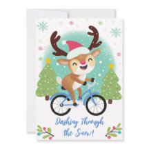 Cute Reindeer on a Blue Bicycle Christmas Card