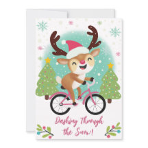 Cute Reindeer on a Pink Bicycle Christmas Card