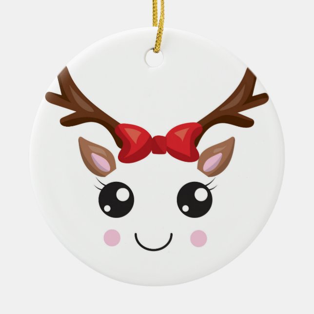 Cute Reindeer Ornament Round/ Brown Stripe (Front)
