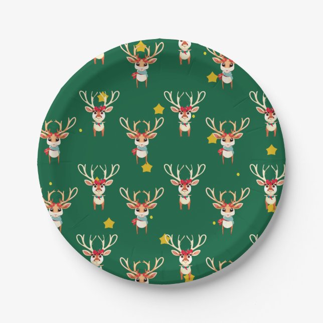 Cute Reindeer Paper Plates (Front)