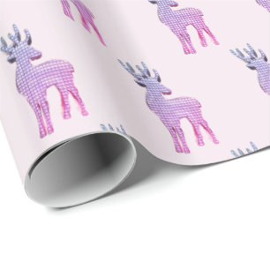 Cute Reindeer Pattern Modern Pink Christmas Wrapping Paper