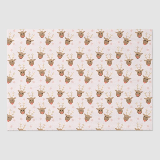 Cute Reindeer Pattern Snowflakes Orange Tissue Paper (Front)