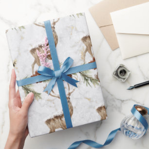 Cute reindeer pattern with fir branch & pinecones wrapping paper