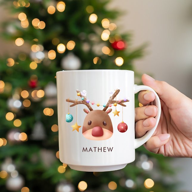 Cute Reindeer Personalised Christmas Mug (Cute Reindeer Personalized Christmas Mug)