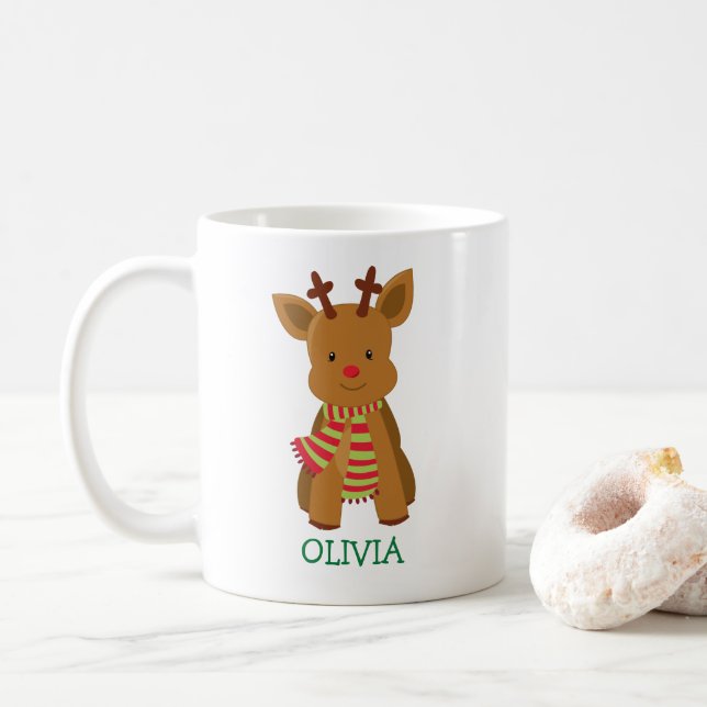Cute Reindeer Personalised Christmas Mug (With Donut)