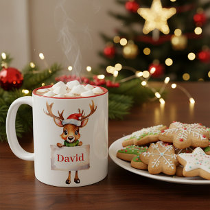 Cute reindeer personalised Christmas Two-Tone Coffee Mug