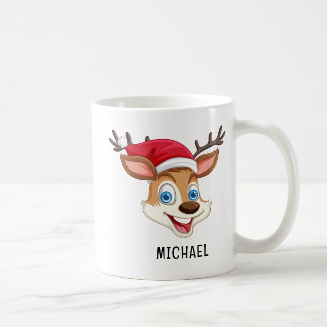 Cute Reindeer Personalised Name Christmas Coffee Mug (Right)