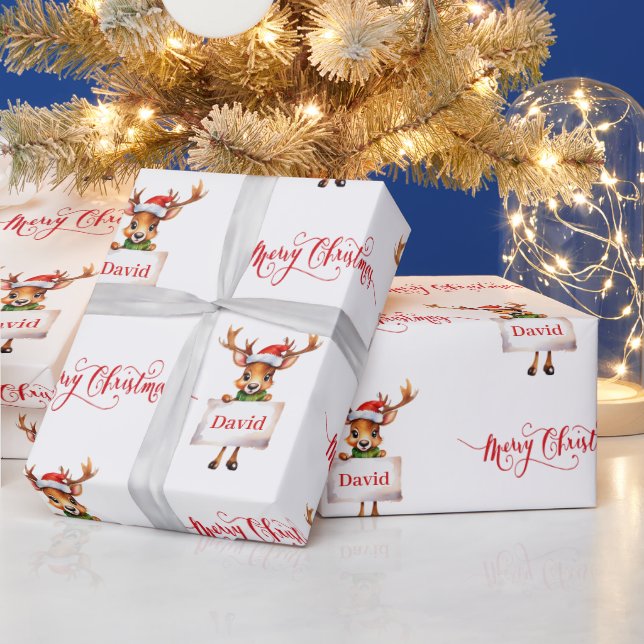 Cute reindeer  personalized Christmas Wrapping Paper (Holidays)