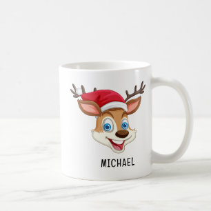 Cute Reindeer Personalized Name Christmas Coffee Mug