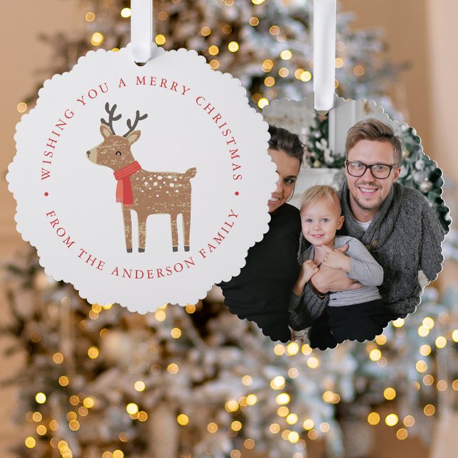 Cute Reindeer Photo Holiday Tree Decoration Card (Creator Uploaded)