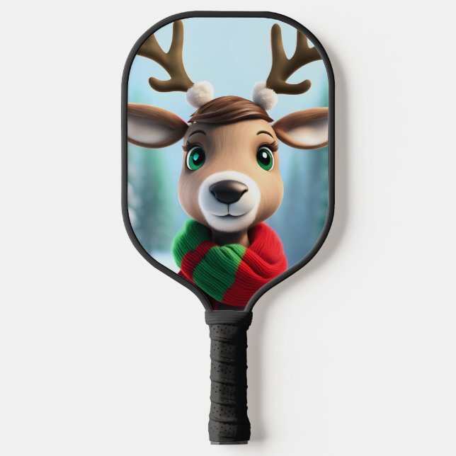 Cute Reindeer Pickleball Paddle (Front)