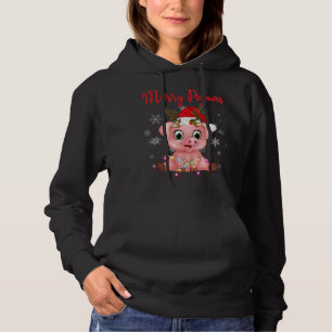 Cute Reindeer Pig In Santa's Hat Merry Pigmas Chri Hoodie