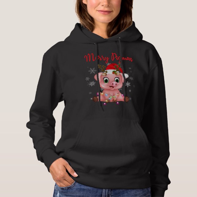 Cute Reindeer Pig In Santa's Hat Merry Pigmas Chri Hoodie (Front)