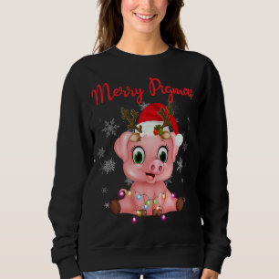Cute Reindeer Pig In Santa's Hat Merry Pigmas Chri Sweatshirt