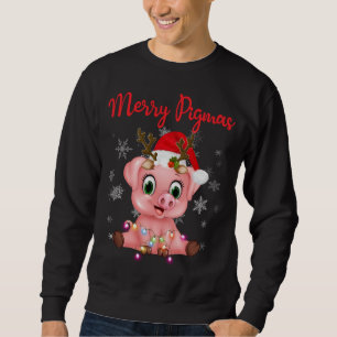 Cute Reindeer Pig In Santa's Hat Merry Pigmas Chri Sweatshirt
