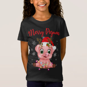 Cute Reindeer Pig In Santa's Hat Merry Pigmas Chri T-Shirt