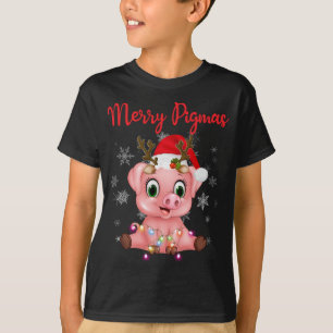 Cute Reindeer Pig In Santa's Hat Merry Pigmas Chri T-Shirt