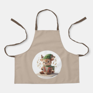 Cute Reindeer Playing Accordion Christmas Ornament Apron