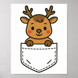 Cute Reindeer Pocket Pal Funny Santa's Reindeer Ch Poster