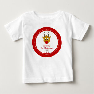 Cute Reindeer Red Babys First Christmas Baby T-Shirt