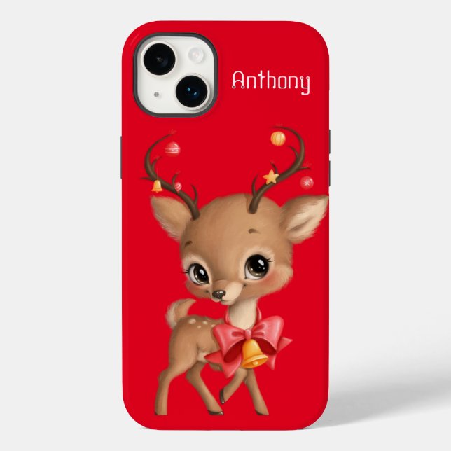 Cute Reindeer Red Background Christmas Theme Case-Mate iPhone Case (Back)