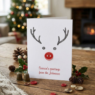 Cute Reindeer Red Button Nose Holiday Christmas  Card