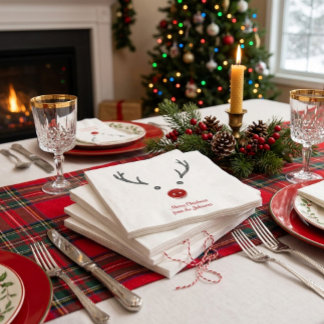 Cute Reindeer Red Button Nose Holiday Paper Napkin