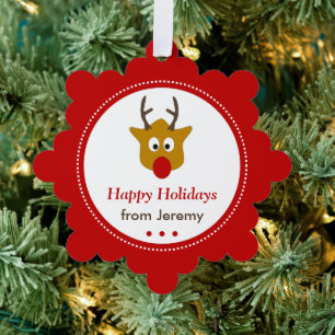 Cute Reindeer Red Christmas Holidays Tree Decoration Card