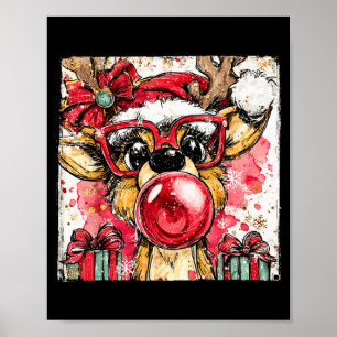 Cute Reindeer Red Nose Bubble Gum Christmas Xmas G Poster