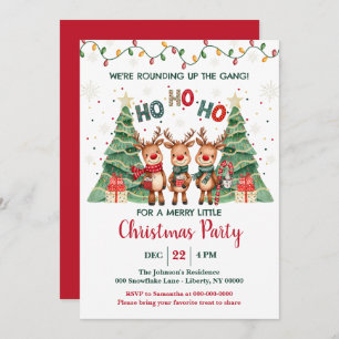Cute Reindeer Rounding Up the Gang Christmas Party Invitation