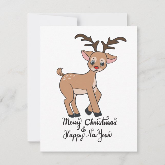 Cute reindeer Rudolf flat holiday card (Front)