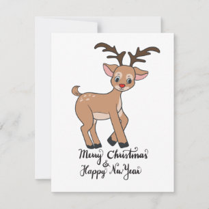Cute reindeer Rudolf flat holiday card
