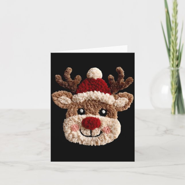 Cute Reindeer Rudolph Crochet Xmas Pajamas Holiday Card (Front)