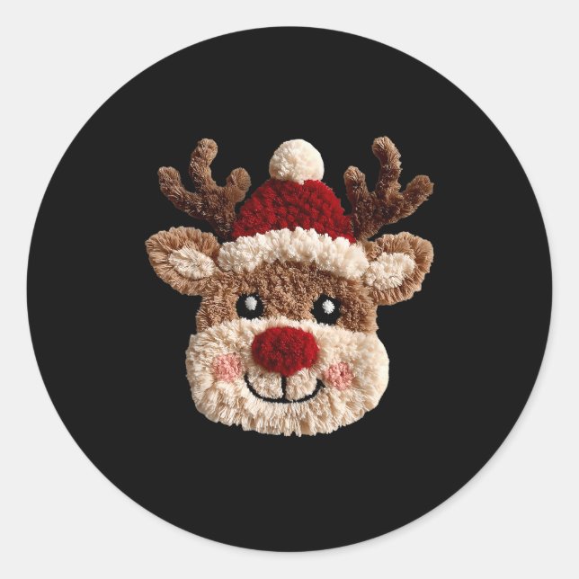 Cute Reindeer Rudolph Crochet Xmas Pajamas Holiday Classic Round Sticker (Front)