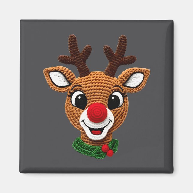 Cute Reindeer Rudolph Crochet Xmas Pajamas Holiday Magnet (Front)